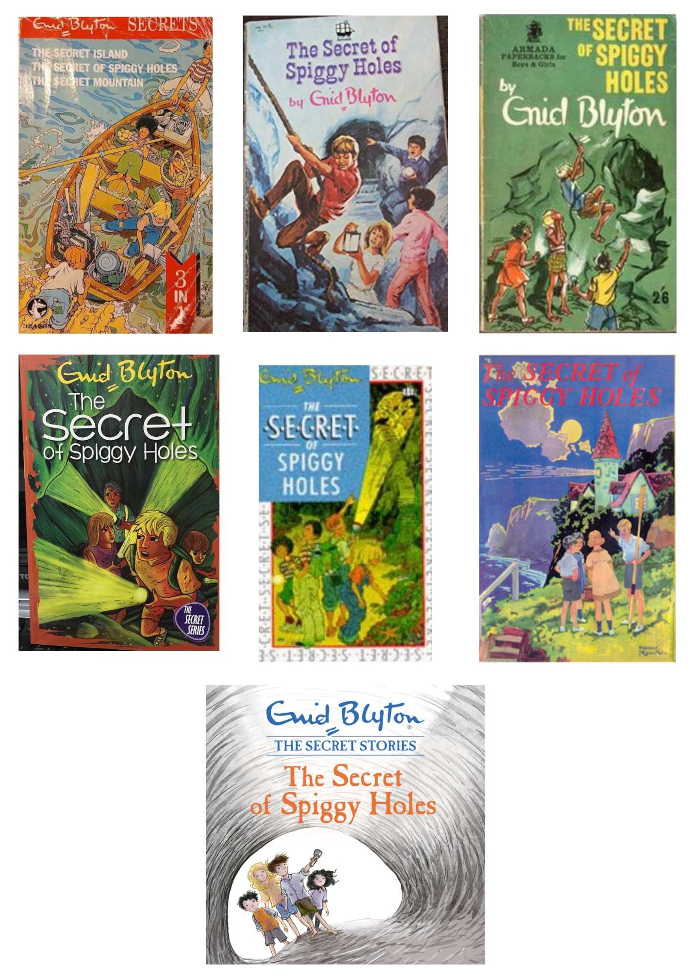 The Secret of Spiggy Holes by Enid Blyton 

Cover illustration over the years